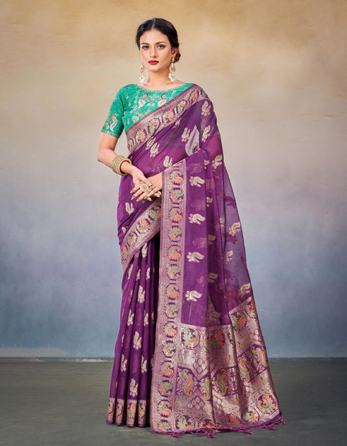 Leila Cotton Saree Purple (KV/V1) – Aura Studio India