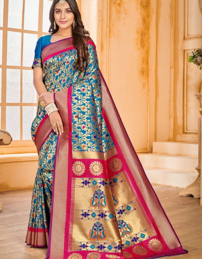 Silk Paithani Silk Saree Classic Blue