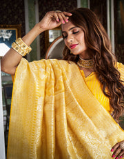 The Queen Story Banarasi Saree Yellow