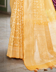 The Queen Story Banarasi Saree Yellow