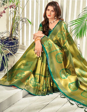 Diva Zari Silk Saree Green Drizzle