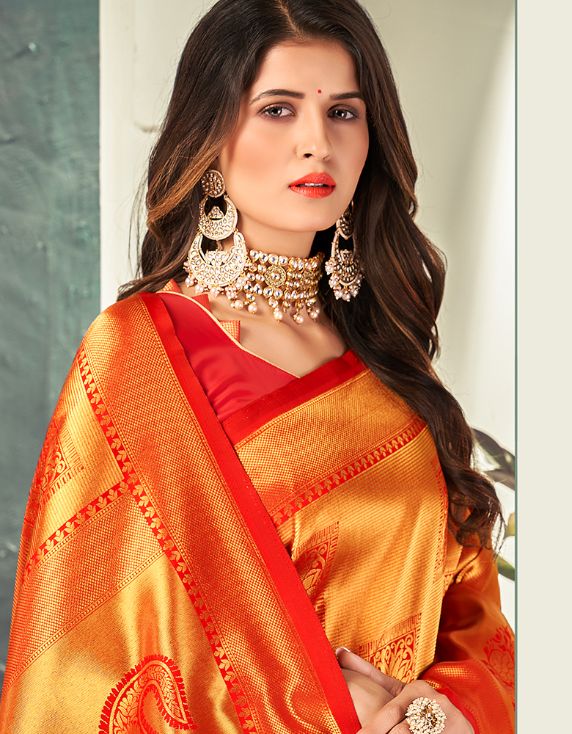 Diva Zari Silk Saree Orange Touch