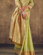 Mashru Cotton Silk Saree Pear Green (AV/V1)