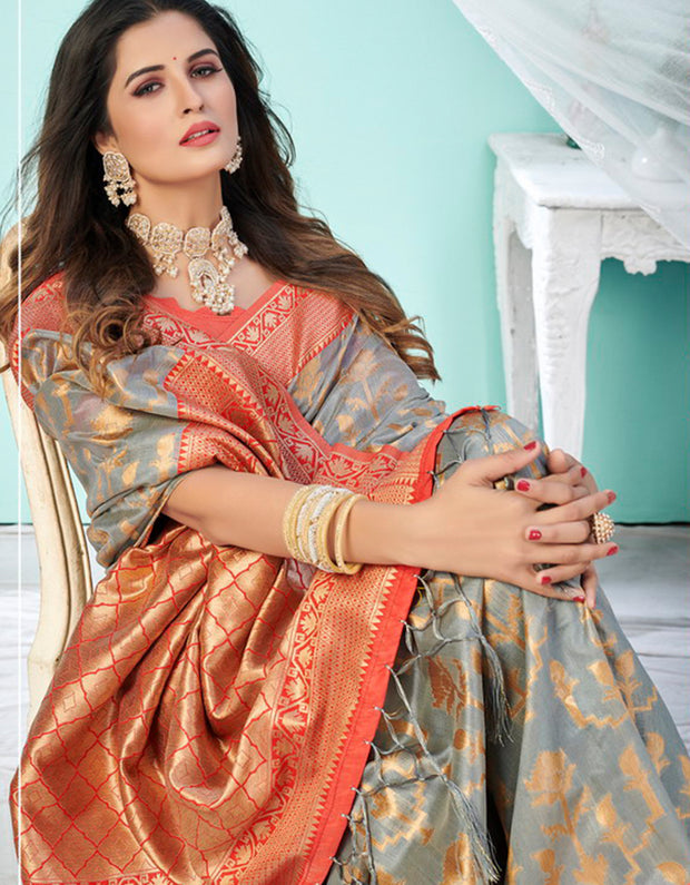 Indian Collection Cotton Saree Ash