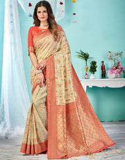 Indian Collection Cotton Saree Beige