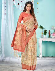 Indian Collection Cotton Saree Beige