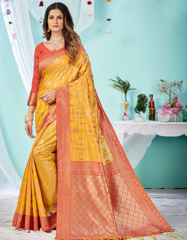 Indian Collection Cotton Saree Yellow