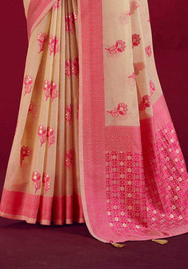 Dorai Cotton Saree Beige & Pink (KV/V1)