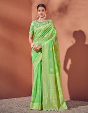 Malhari Cotton Saree Chartreuse Green (KV/V3)
