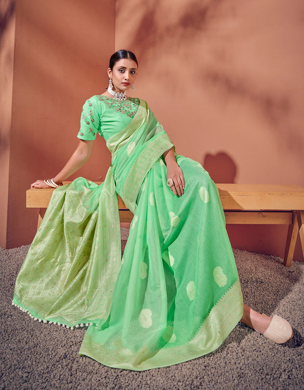 Malhari Cotton Saree Green (KV/V3)