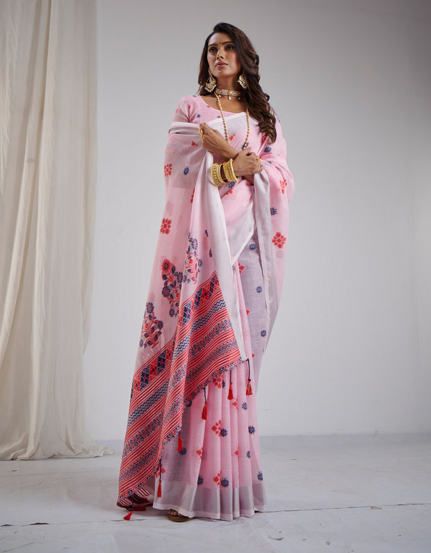 Luxe Linen Saree Pink (LV/V1)