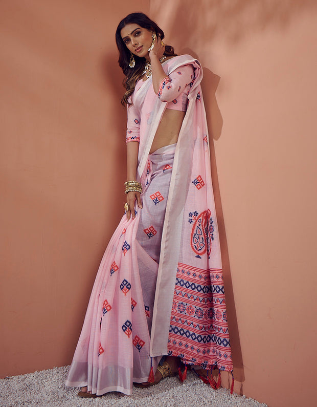 Luxe Linen Saree Pink (LV/V2)
