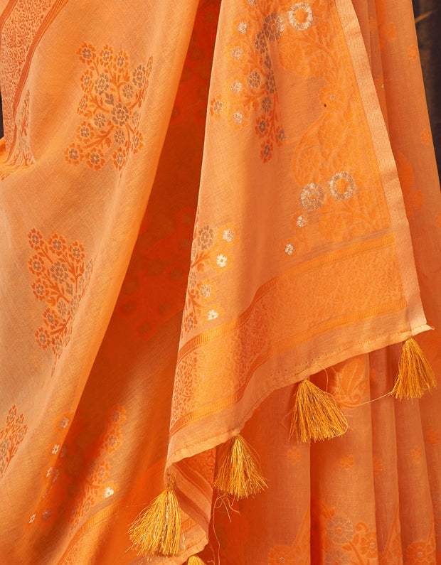 Mantram Ishara Cotton Saree Orange