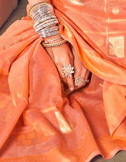 Mantram Manika Cotton Saree Orange