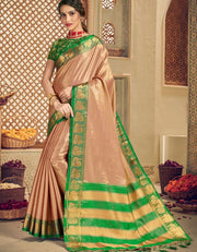 Morni Silk Zari Silk Saree Adobe Beige & Green