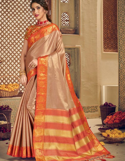 Morni Silk Zari Silk Saree Adobe Beige & Orange