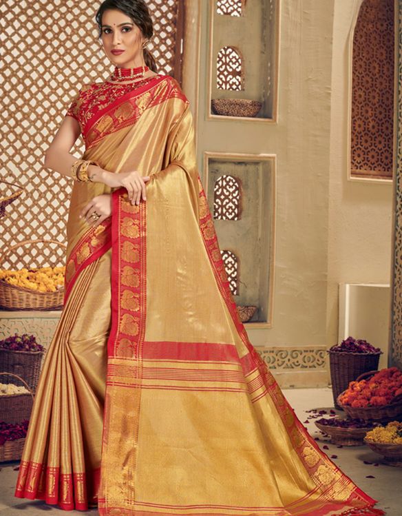 Morni Silk Zari Silk Saree Golden & Red