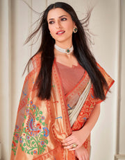 Malhari Cotton Saree Off White & Orange (KV/V15)