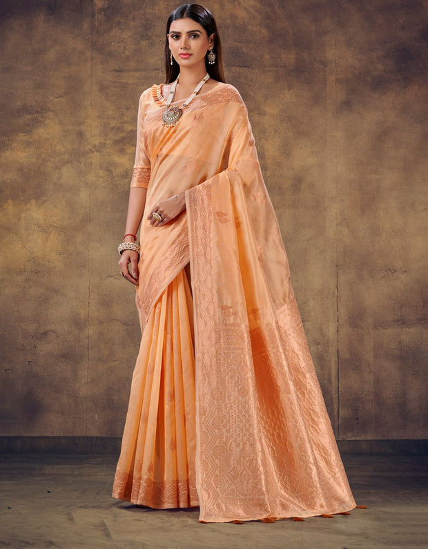 Mashru Cotton Silk Saree Orange (AV/V1)
