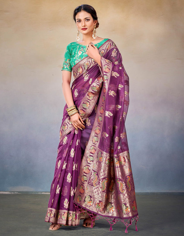 Leila Cotton Saree Purple (KV/V1) – Aura Studio India