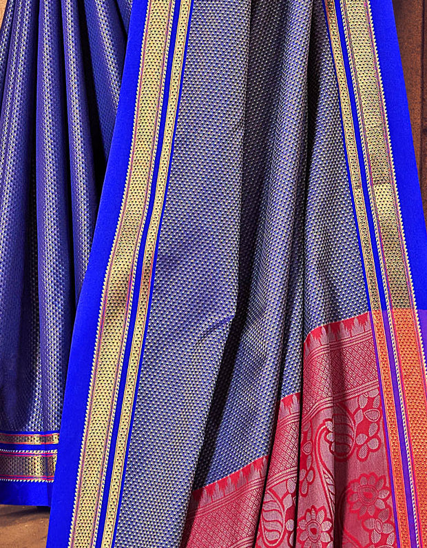 Rajkanya Khun Saree Blue and Red