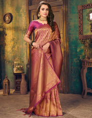 Silk Diamond Kanjivaram Silk Saree Dark Pink & Golden