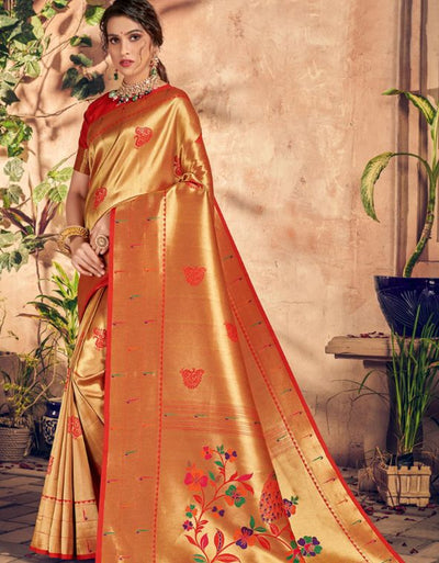 Silk Sanatan Cotton Saree Golden & Amber
