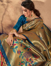 Silk Sanatan Cotton Saree Golden & Blue