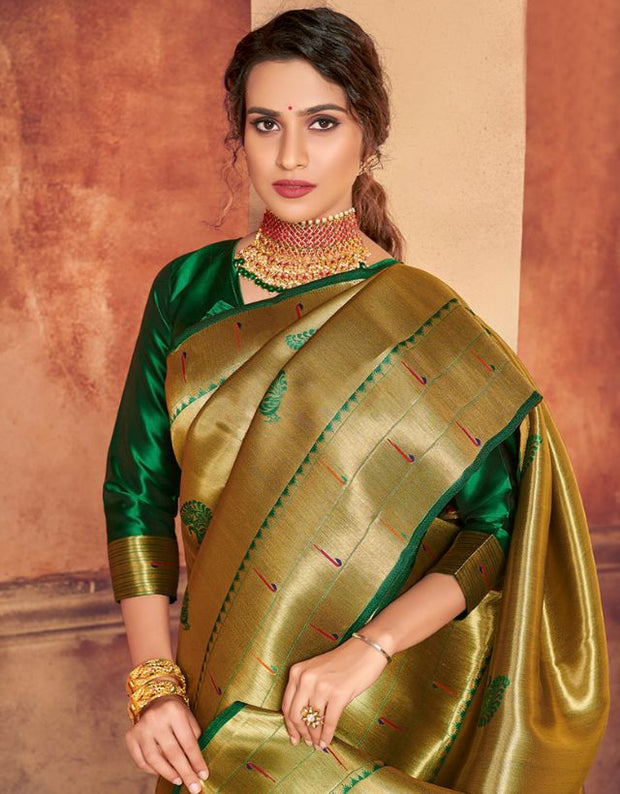 Silk Sanatan Cotton Saree Golden & Green