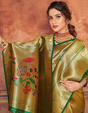 Silk Sanatan Cotton Saree Golden & Green