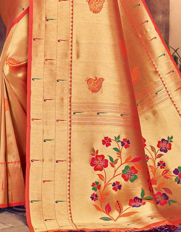 Silk Sanatan Cotton Saree Golden & Orange