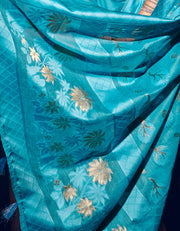 Sutram Indira Cotton Saree Cyan Blue