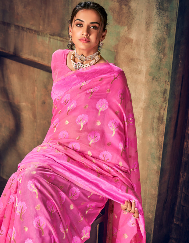 Sutram Indira Cotton Saree Pink