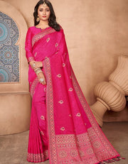 Taraash V-2 Raw Silk Saree Hot Pink