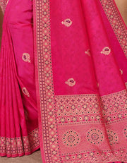 Taraash V-2 Raw Silk Saree Hot Pink
