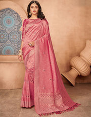 Taraash V-2 Raw Silk Saree Rose Pink
