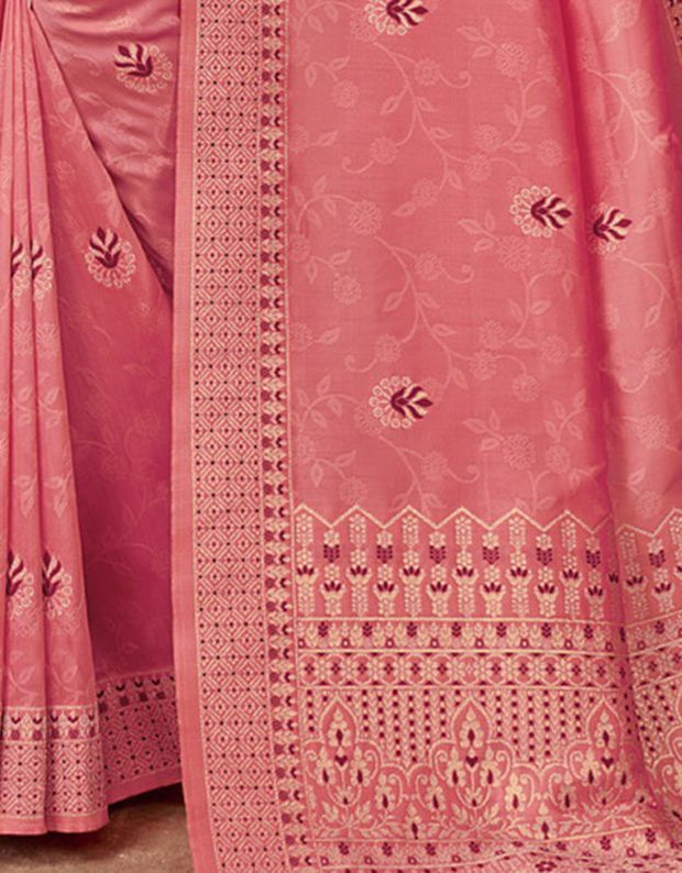 Taraash V-2 Raw Silk Saree Rose Pink