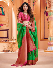 The Bengal Queen Cotton Saree Green