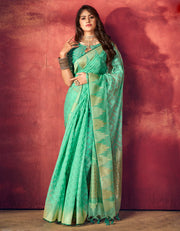 The Dream Story Banarasi Saree Turquoise Green