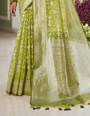 The Queen Story Banarasi Saree Lime Green